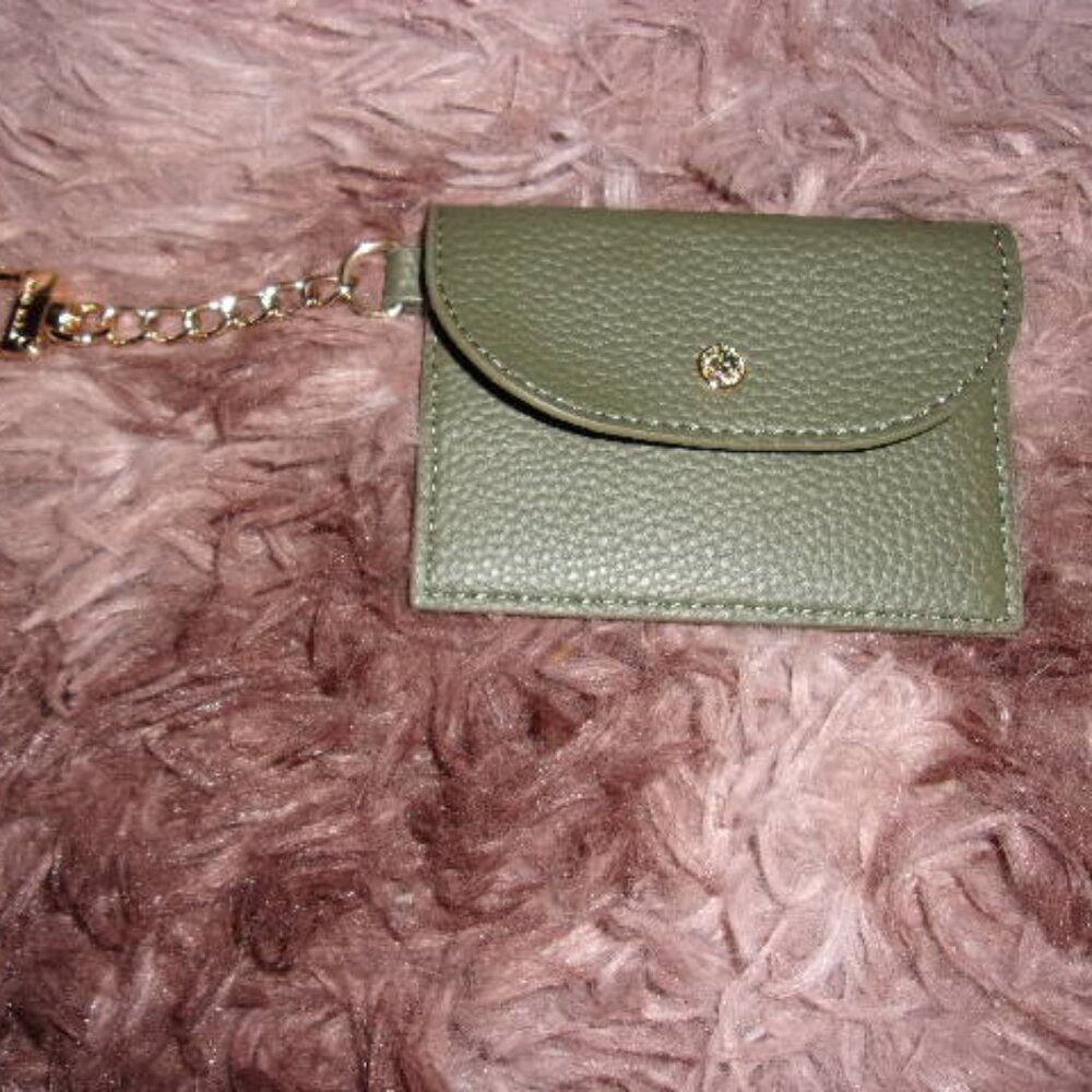 Anne Klein Mini Coin Purse Black Gold Key Holder, Keychain Bag Charm